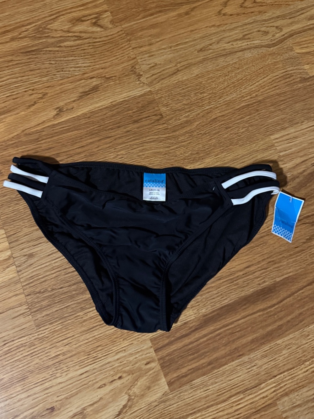 Catalina Black Bikini Bottom with White Strap Detail